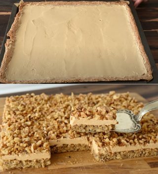 Sprø firkant med hasselnøtter og karamellkrem