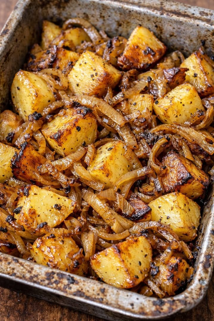 Ovnsbakte Amish-stekte poteter og løk