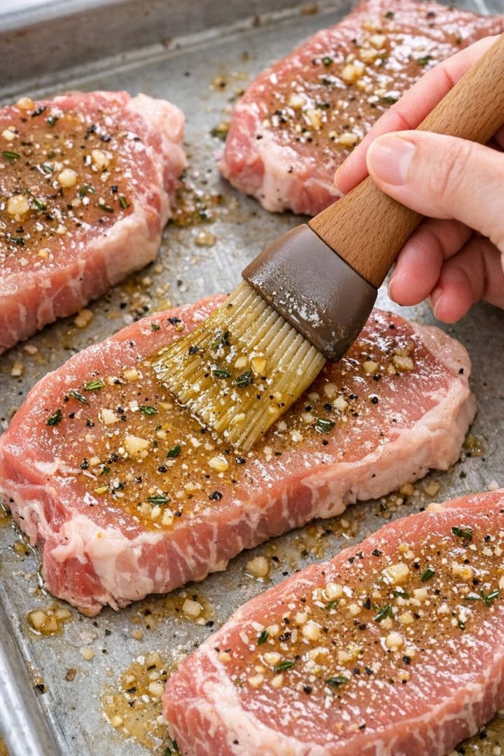 Ovnsbakte honning-Dijon-svinekoteletter