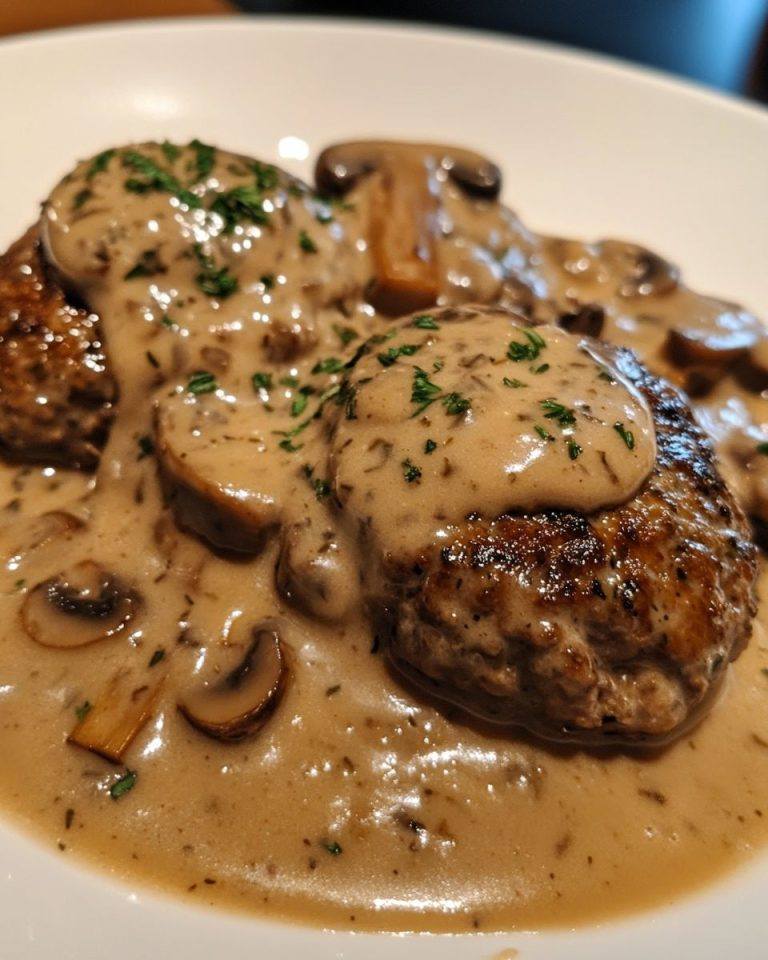 Langtidskokt Salisbury-biff med urtekrydret smak og soppsaus